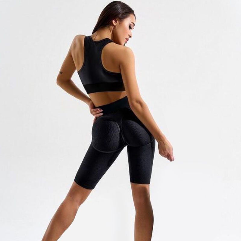 Peach sports women's fitness suit, bra, mesh and color matching buttocks lifting shorts, yoga set_voghion.com
