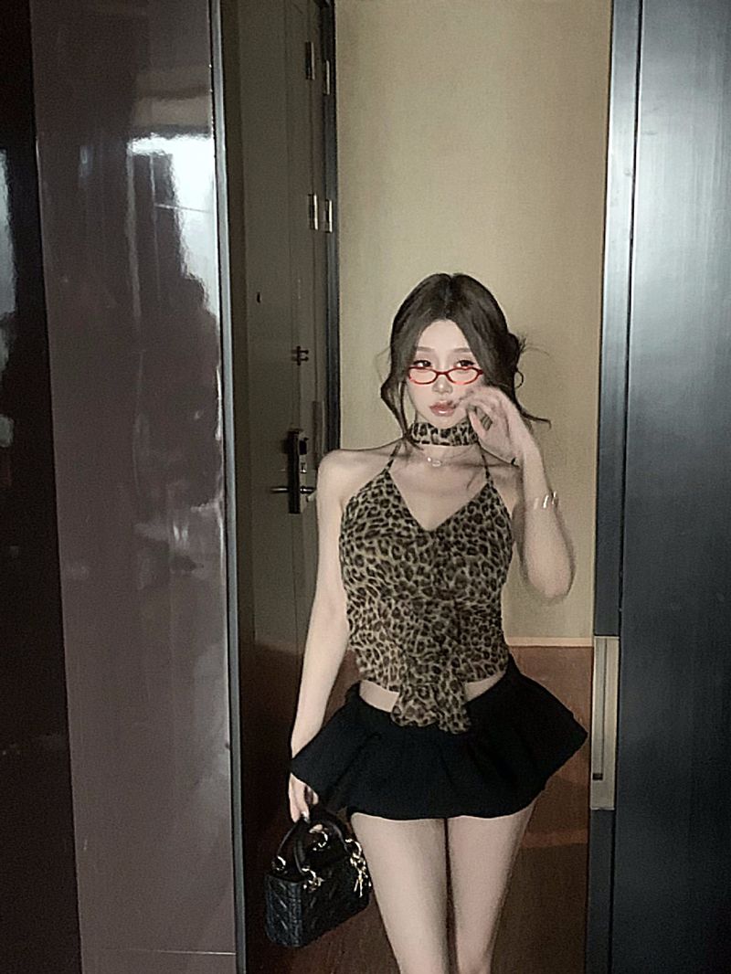Débardeur d'été à imprimé léopard pour femme, dos nu, moulant, court, sexy, à l'intérieur et à l'extérieur, Spice Girl_voghion.com