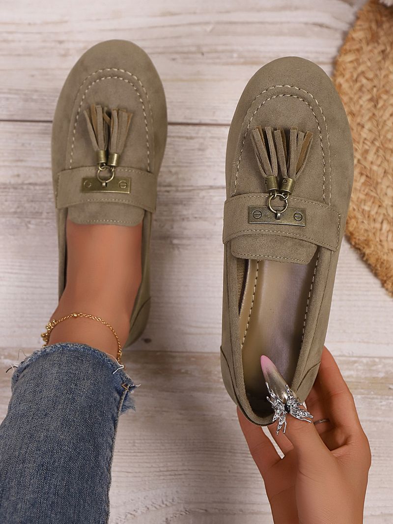 SHLIANG Loafer'lar Kadınlar İçin Slip-On Püsküllü Sürüş Yürüyüş Kaymaz Ayakkabılar Büyük Boy Kare Burunlu Süet Mokasen Düz Ayakkabılar Kadınlar İçin X0045_voghion.com