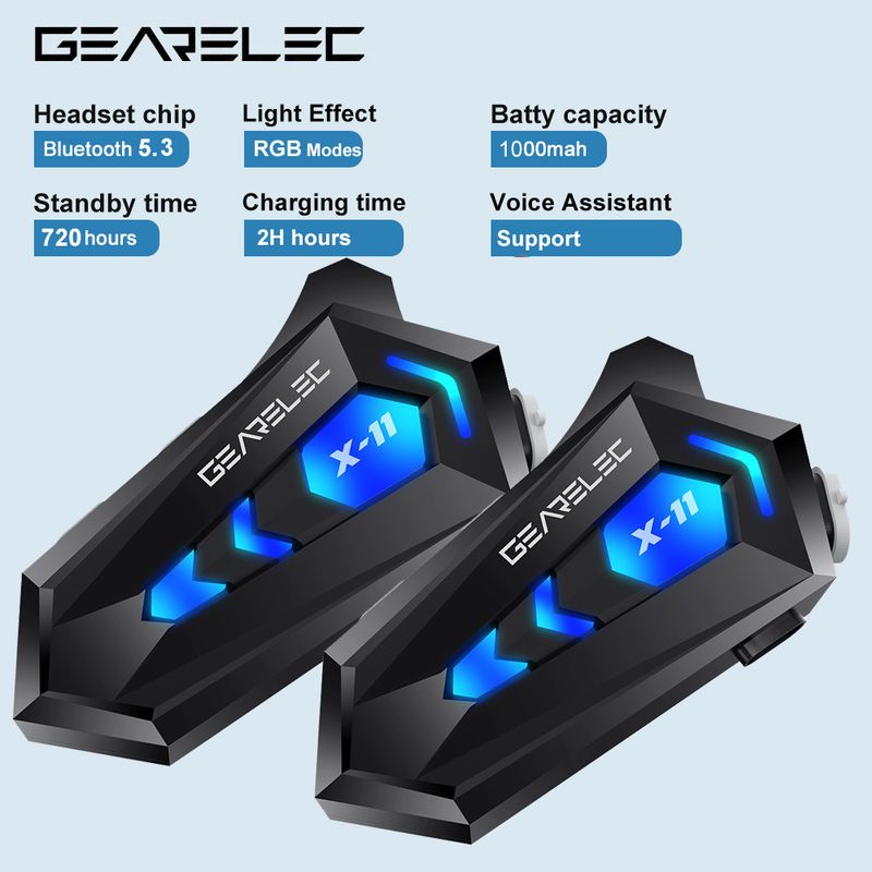 GEARELEC X11 Motorcycle Bluetooth Helmet Hands Free Call IPX6 Waterproof 1000mAh Headset Speakers HiFi Stereo RGB Light_voghion.com