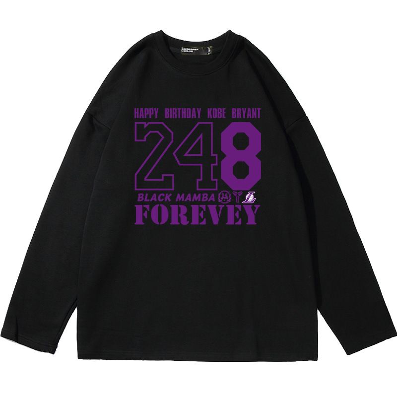 Stampa monofacciale e basket 248 Mamba Eternal T-shirt a maniche lunghe per uomo e donna, vestibilità ampia in puro cotone alla moda_voghion.com