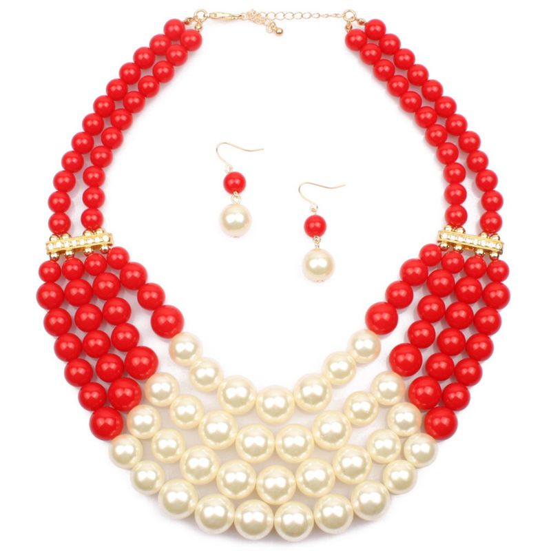 Collar y pendientes cortos de perlas versátiles hechos a mano con múltiples capas_voghion.com
