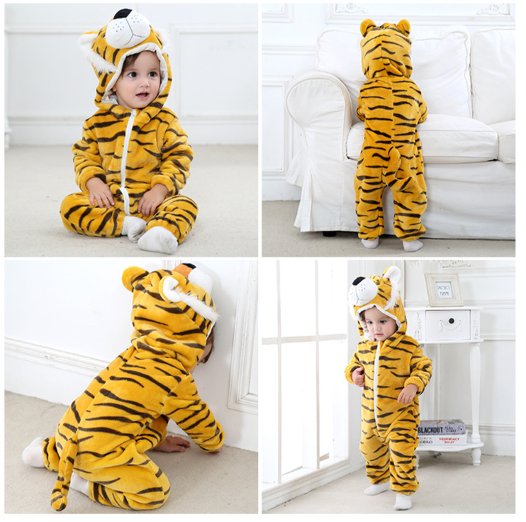 Kinderkleding voor- en najaar baby- en peuteronesie Flanellen kruippakje in dierenvorm_voghion.com