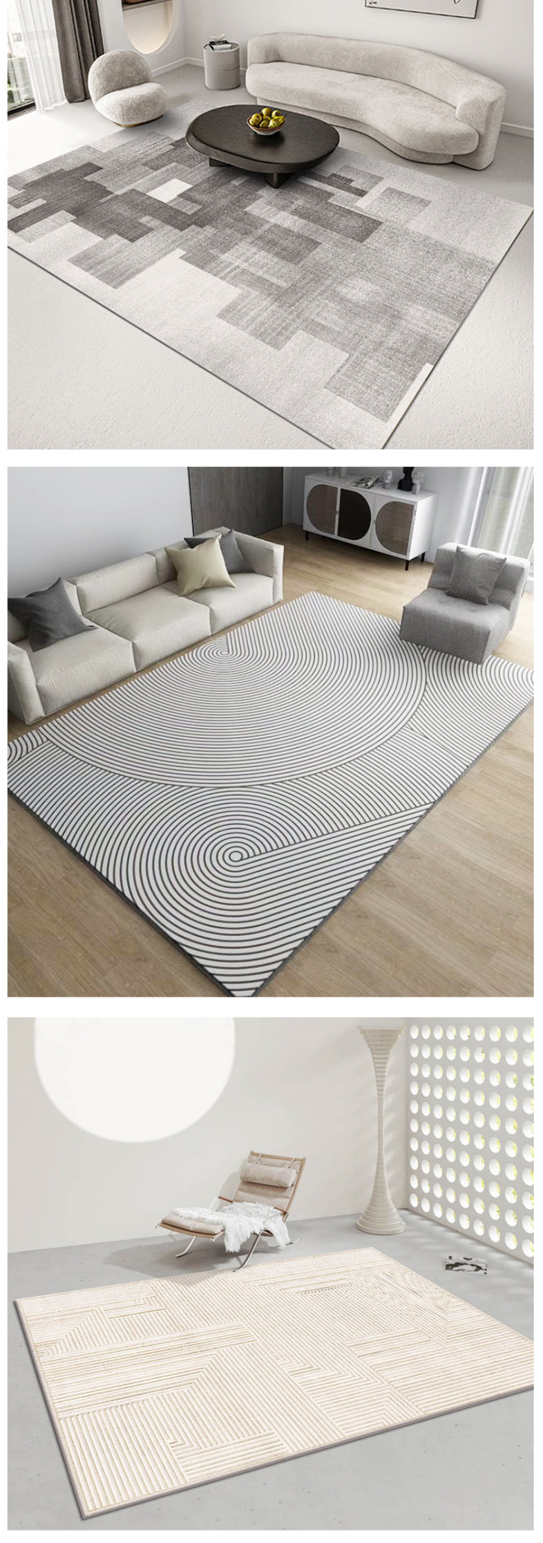 Nordischer geometrischer hochwertiger Sofa-Großbereichsteppich Wohnzimmer-Couchtischteppich Moderne einfache graue Schlafzimmer-Heimbodenmatte_voghion.com