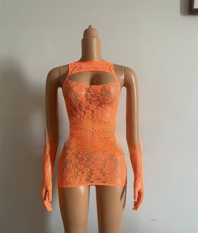 Women's Intimates Sexy Net Clothing Hip Net Dress Hollow Gloves Set_voghion.com