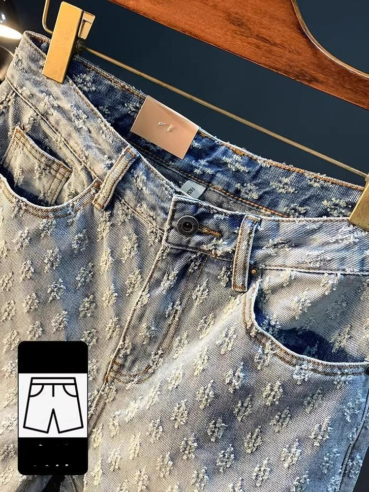 Herrenbekleidung 2025 Trendy Brand Casual Cool Retro Distressed Scraped Denim Shorts Herren Straight Loose High Street Vielseitige Shorts_voghion.com