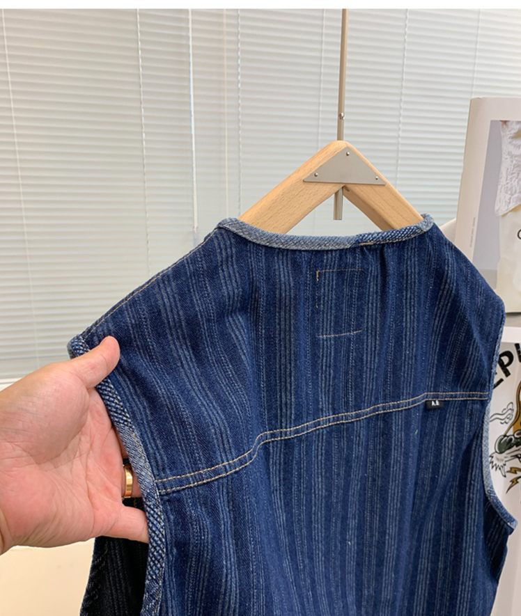 Men's Casual Denim Vest With V-Neck & Multiple Pockets - Loose Fit Unisex Workwear Jacket For Summer_voghion.com