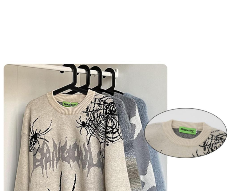 Herrenbekleidung Herren- und Damen-College-Pullover mit Rundhalsausschnitt – Street-Hip-Hop-Strickpullover im Spider-Distressed-Design für Teenager und junge Erwachsene_voghion.com