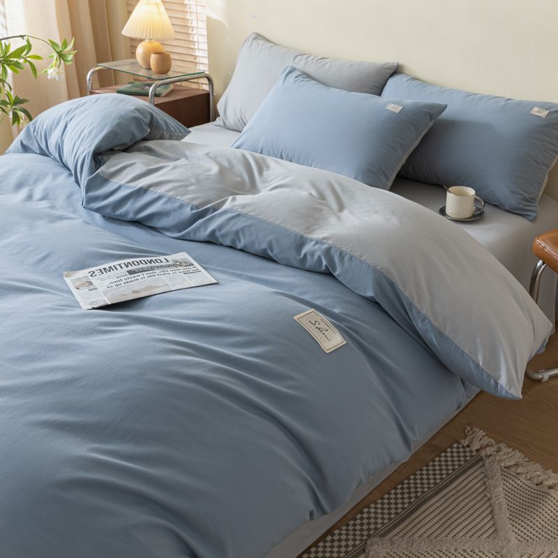 Set copripiumino in morbido cotone lavato con design bicolore - Biancheria da letto traspirante e delicata sulla pelle per casa, dormitorio, hotel_voghion.com