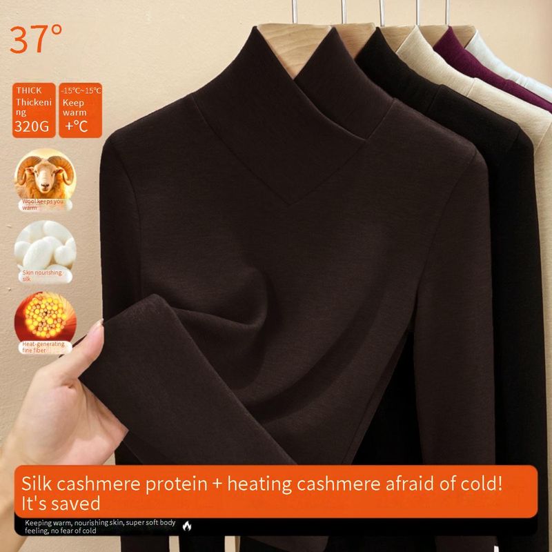 Soossn Women's Thermal V-Neck Long Sleeve Top - Soft Wool Silk Fleece Lined, Warm & Stretchy, Slim Fit, Comfortable Base Layer For Winter_voghion.com