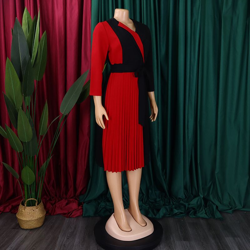Women's 2023 New Style Fashionable Color Block Pleated Skirt Elegant Dress_voghion.com
