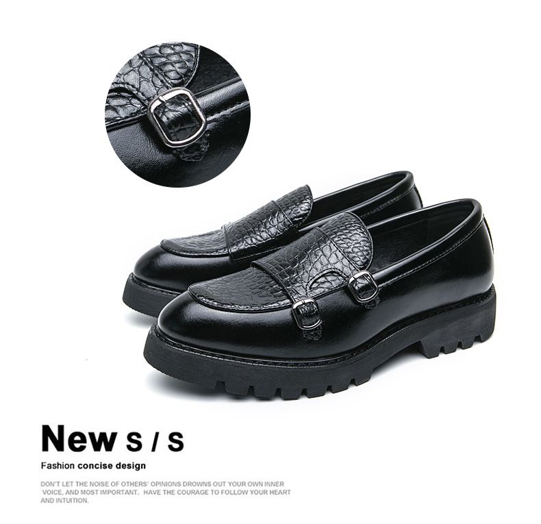 Mocassini casual da uomo, slip-on, scarpe da lavoro con suola spessa per aumentare l'altezza - Calzature di design comode ed eleganti con punta tonda (nero/marrone)_voghion.com