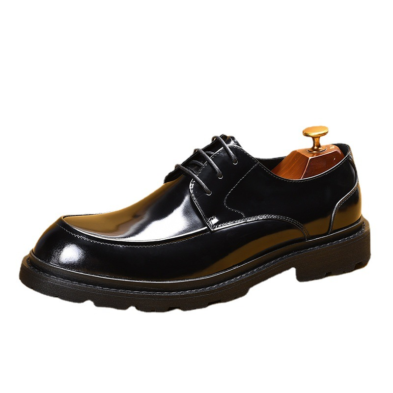 Zapatos Derby de charol brillante estilo británico informal para hombre, estilo formal, con cabeza grande_voghion.com