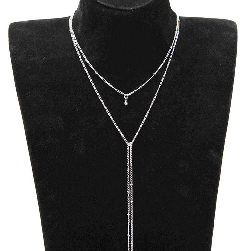 Gargantilla de cadena sencilla de color dorado y plateado para mujer, collar con borlas y cuentas largas, moda 2024_voghion.com