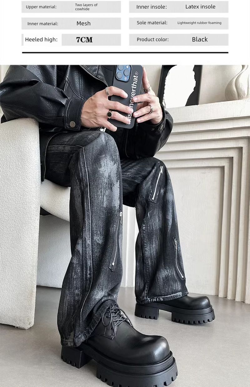 7cm Height Increasing Derby Genuine Big Toe Men's High-Grade Korean Style Versatile Handsome Retro Lightweight Leather_voghion.com