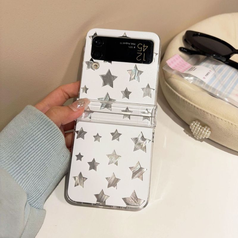 Feather hollow star for Samsung zflip5 folding screen phone case GalaxyZFLIP3/4 protective case_voghion.com