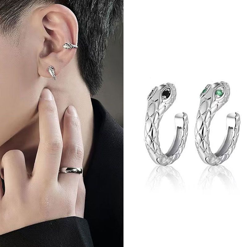 Snake shaped ear clip for men with no ear holes, hsingle person likes ruffian and handsome ear bone clip for women_voghion.com