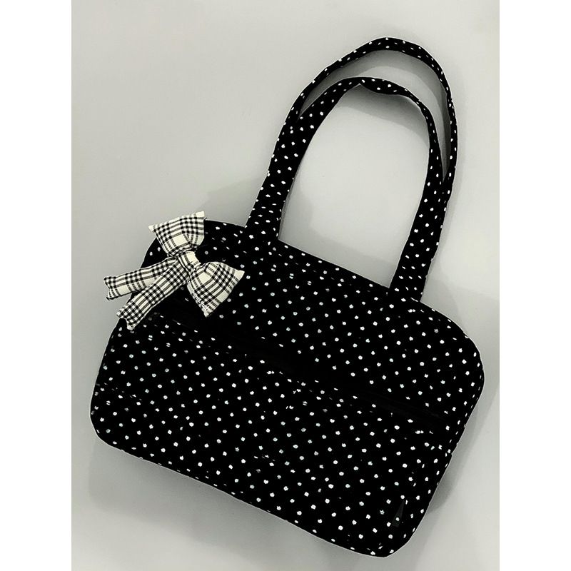 Borsa a tracolla grande e capiente da donna, con motivo anime a pois bianco e nero, modello 2025, moda, casual, quotidiana, personalizzata_voghion.com