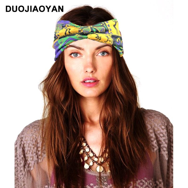 Spring and Summer New Style Knotted Cross Headband Bohemian Print Headband Elastic Headband Headband_voghion.com