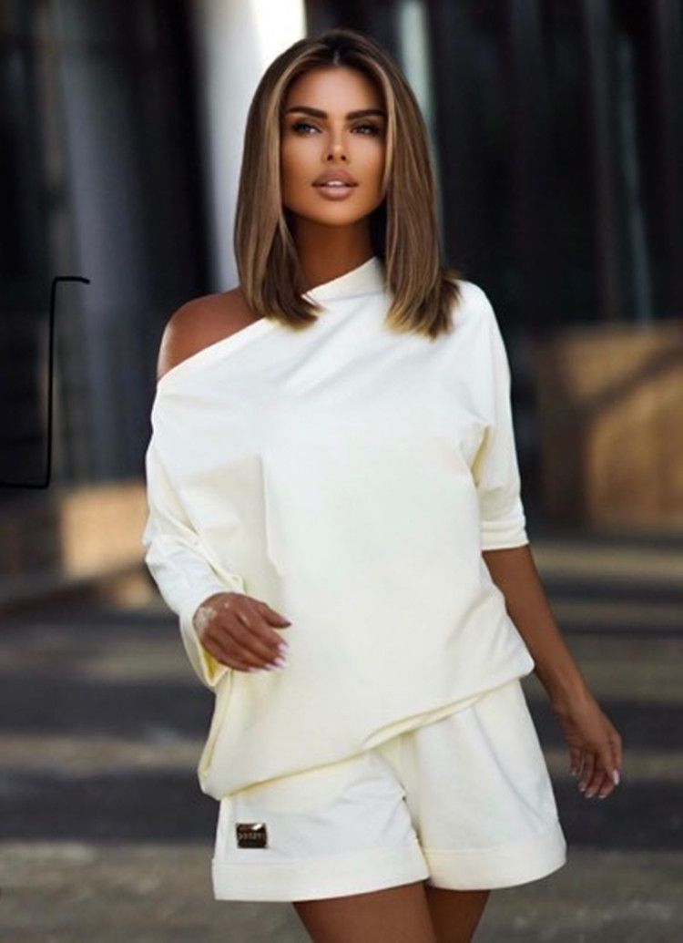 Women's Fashion Trendy Sweatshirt And Pants Off-Shoulder Loose Two-Piece Set 2022 New Style_voghion.com