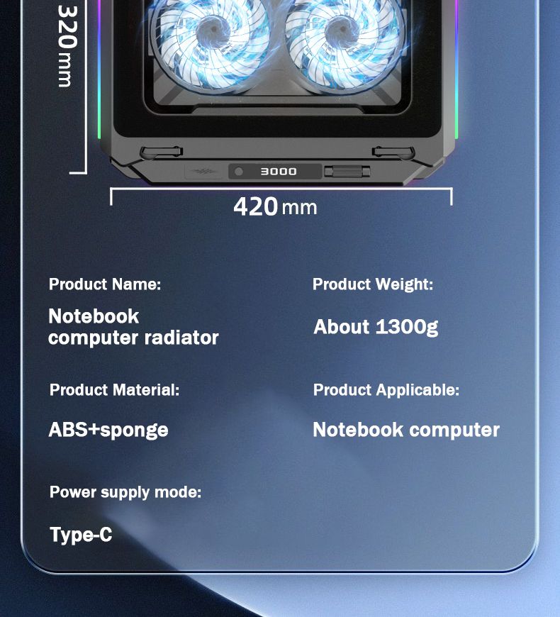 17 Gaming Cooling Pad für 15-21'' Laptop Kühler Sand W/RGB Licht 2 Fans 5 Winkel einstellbar LED Bildschirm Laptop_voghion.com