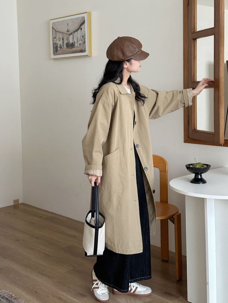 Women's Clothing Women's Clothing 2024 Simple Korean Retro Clean Version Turn-Down Collar Single-Breasted Loose Casual Coat F_voghion.com