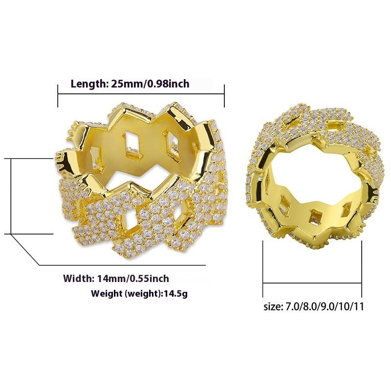 Hip Hop 14mm Wilted Cuban Real Gold Electroplated Double Row Zircon Ring_voghion.com