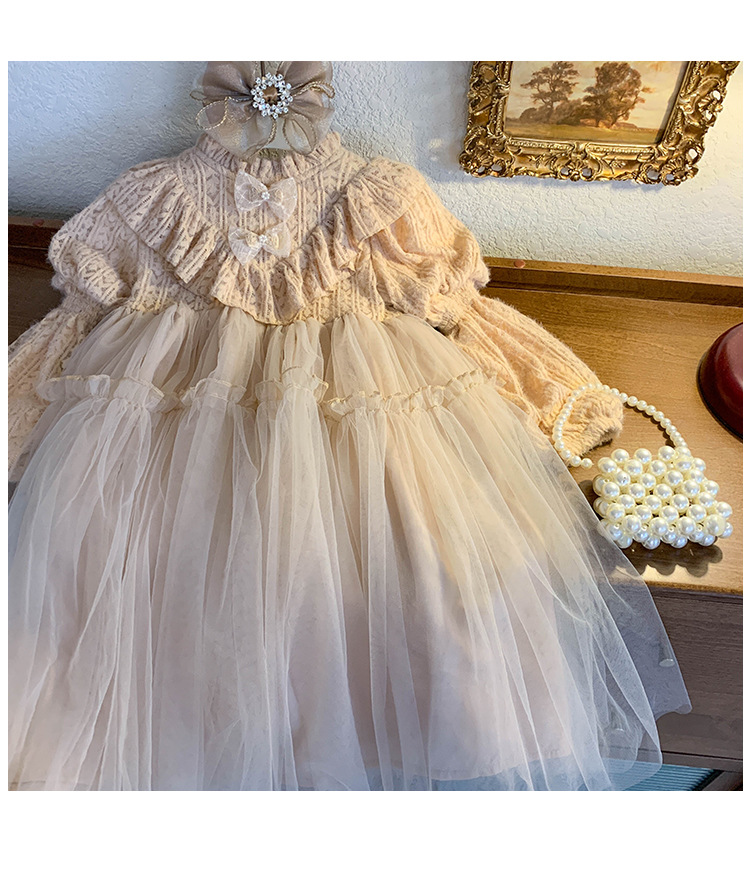 Girls' for autumn and winter 2023, new western-style plush fluffy gauze dre, children's lace long sleeved prince_voghion.com