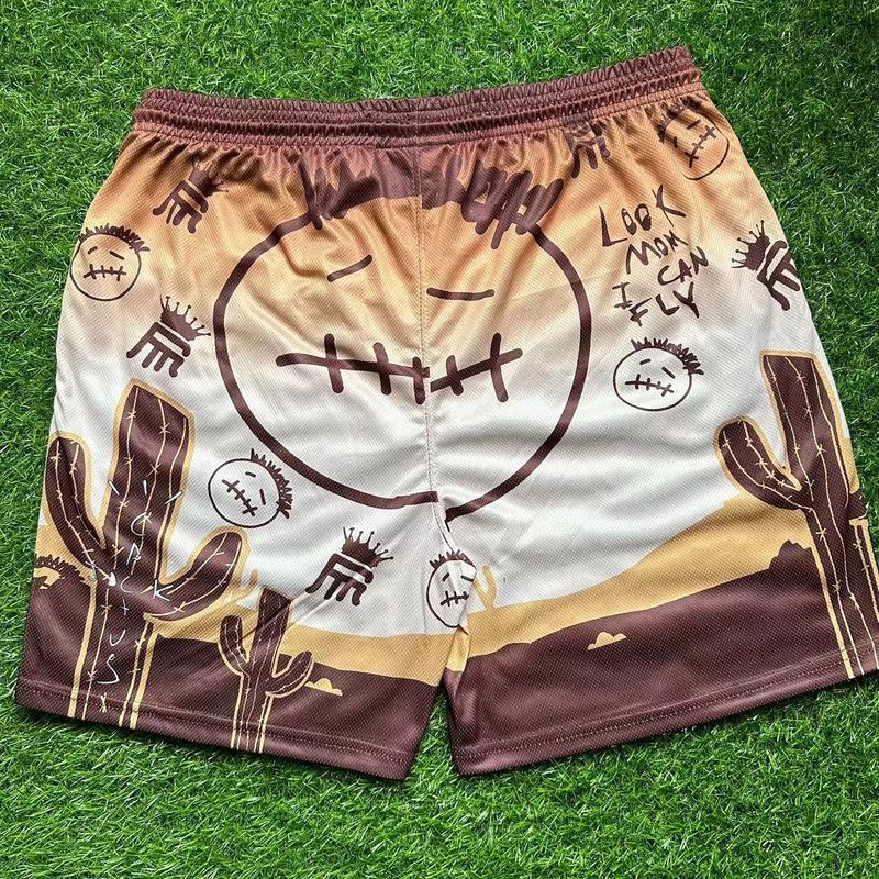 Herrenbekleidung Shorts im Graffiti-Wasteland-Stil für Männer und Frauen, schnell trocknendes Mesh, lockere, große, knielange Basketball-Shorts_voghion.com