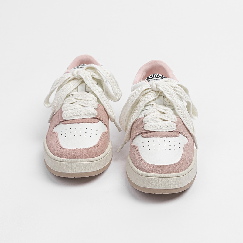 Genuine leather board for women in spring 2024, new versatile thick sole small white color blocking sports and leisure_voghion.com