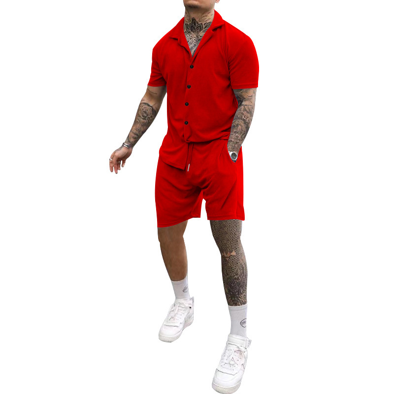 Set 2023 Summer Men's New Solid Color Casual Turn-down Collar Short Sleeve Shirt For Men_voghion.com