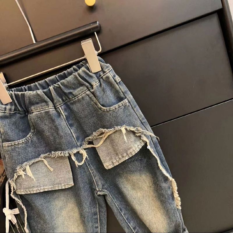 Kid's Clothing Children's jeans pants straight casual loose ripped washed children's jeans pants straight casual loose_voghion.com