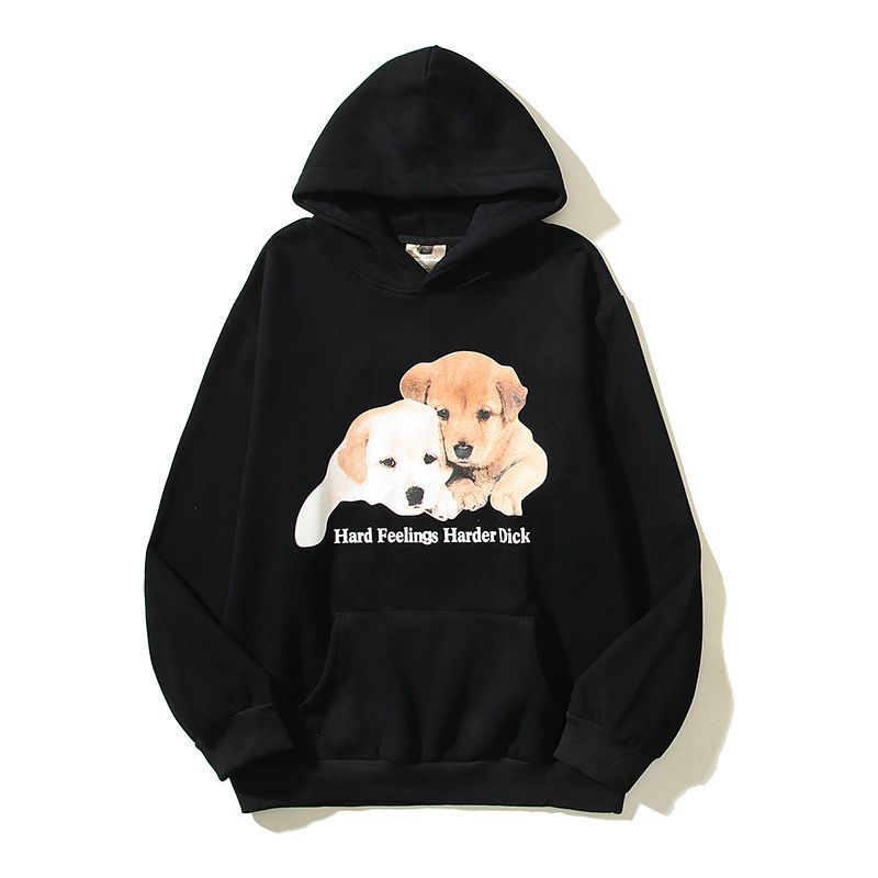 2023 Rapper americano di strada con felpa con cappuccio e stampa sentimentale di un cagnolino, pullover largo per uomo e donna_voghion.com