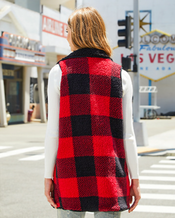 Cardigan ample à capuche sans boutons pour femmes, veste en peluche à carreaux_voghion.com