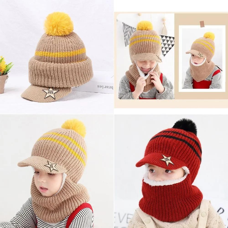 Inverno Bambini Più Cappelli Beanie In Pile Spessore Caldo Passamontagna Lavorato A Maglia Per Bambini All'aperto Ragazze Ragazzi Viso Copertura Palla di Pelo Bavaglino maschera_voghion.com