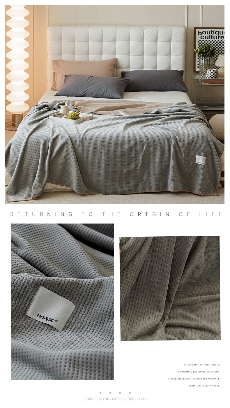 milk velvet double layer composite cover blanket waffle blanket velvet blanket leisure blanket nap line blanket_voghion.com