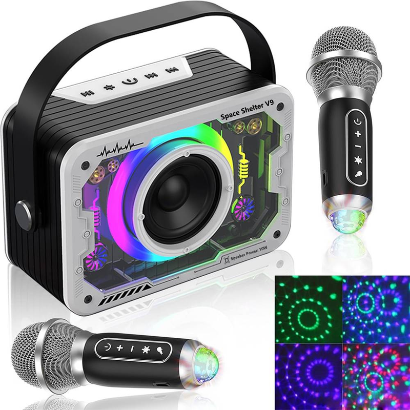 Machine de karaoké Byteuni, 2 microphones de karaoké sans fil avec lumières, enceinte Bluetooth portable, machine à chanter pour garçons et filles, compatible AUX/USB/TF._voghion.com