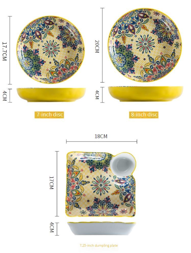 Bohemian Underglaze Ceramic Dinnerware Set - Hand-Painted Bowls & Plates For Rice Noodles & Fish Serving_voghion.com