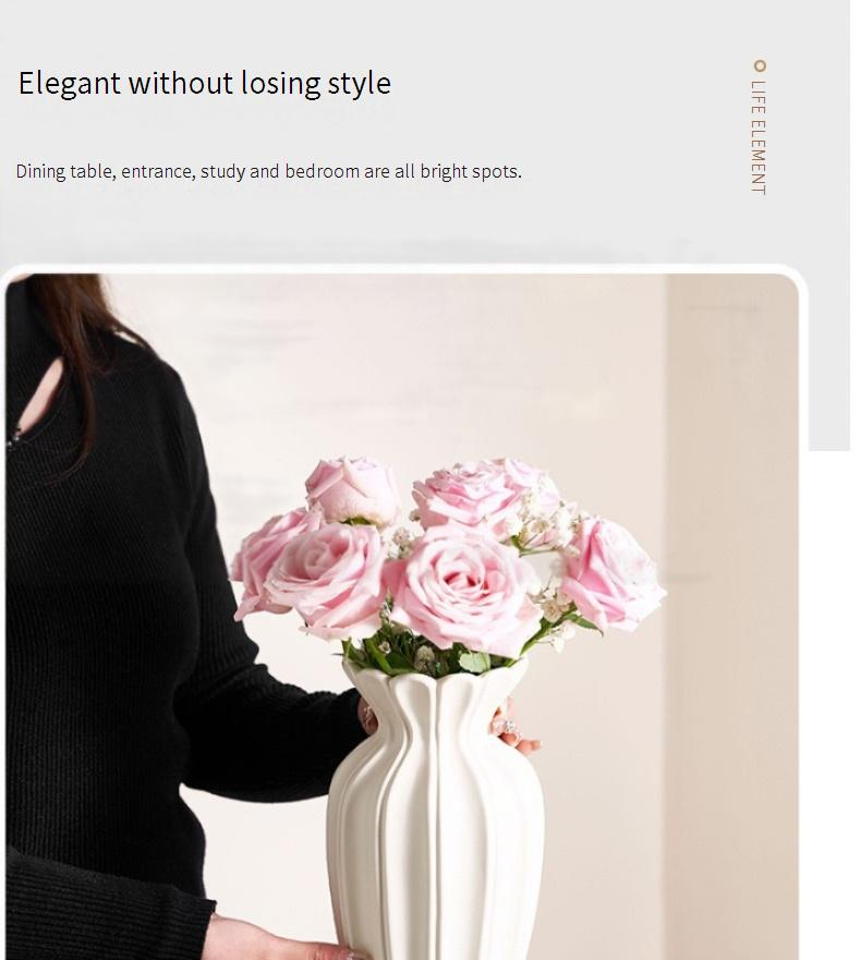 Modern Minimalist Cream White Ceramic Vase - Elegant Home Decor For Fresh/Dried Flowers, Perfect For Living Room, Coffee Table, Wedding & Gift_voghion.com