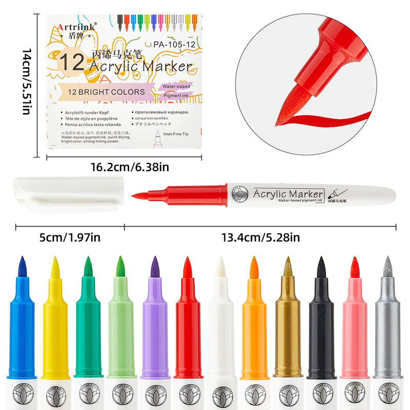 Vibrant 12-Color Acrylic Paint Markers For Kids & Artists - Soft Tip Brush Pen For Drawing, Doodling, Nail Art & DIY Crafts_voghion.com