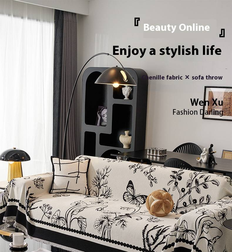 Elegant Chenille Sofa Cover With Butterfly Design - Soft, Durable & Stylish Protection For Your Couch In Multiple Sizes & Colors Four Seasons_voghion.com