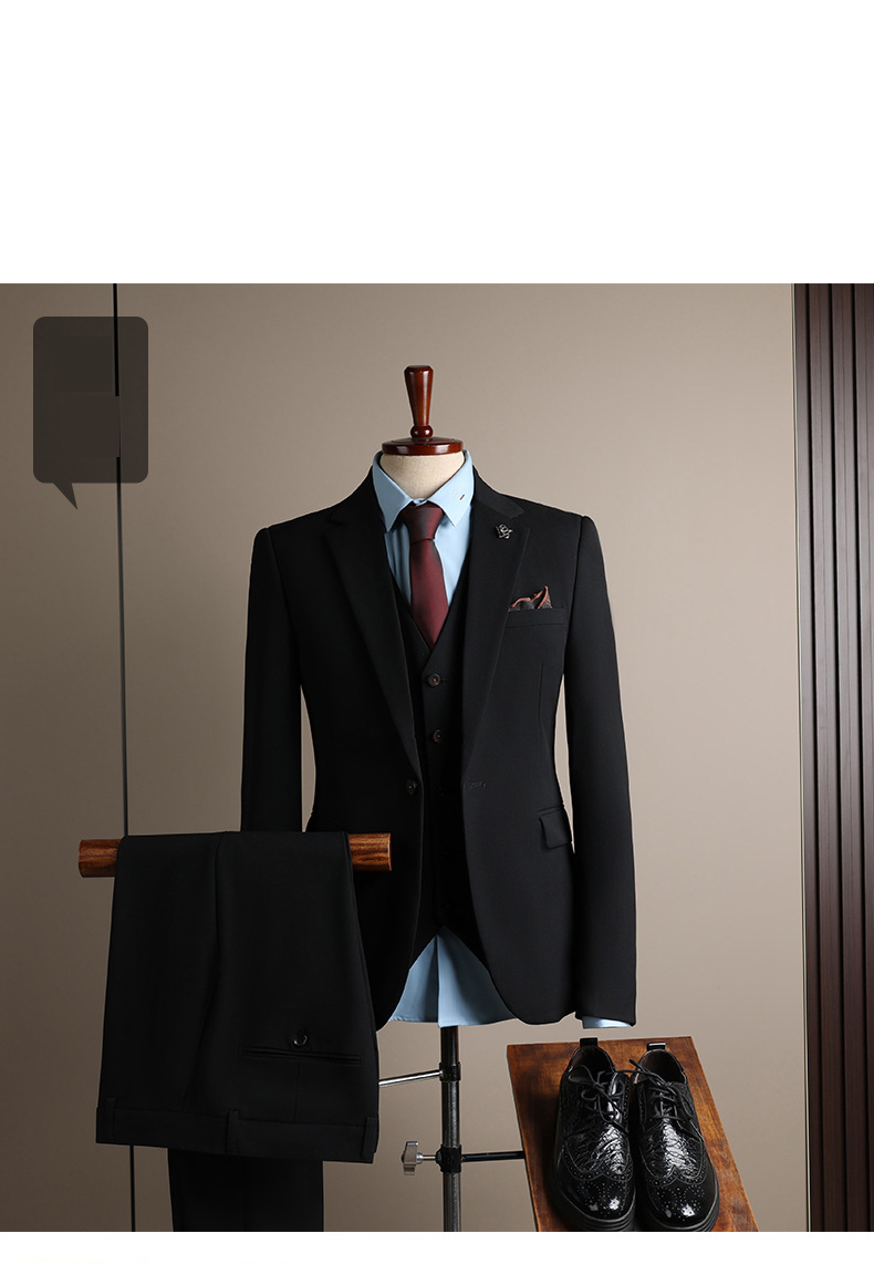 Completo da uomo elegante slim fit da sposo - Nero / Antracite / Blu navy / Grigio chiaro (Giacca + Gilet + Pantaloni / Giacca + Pantaloni / Pezzo unico)_voghion.com