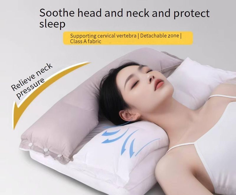 Cuscino di supporto cervicale in cotone traspirante - Altezza regolabile per alleviare il dolore al collo, antirughe e adatto a chi dorme di lato, biancheria da letto ipoallergenica_voghion.com