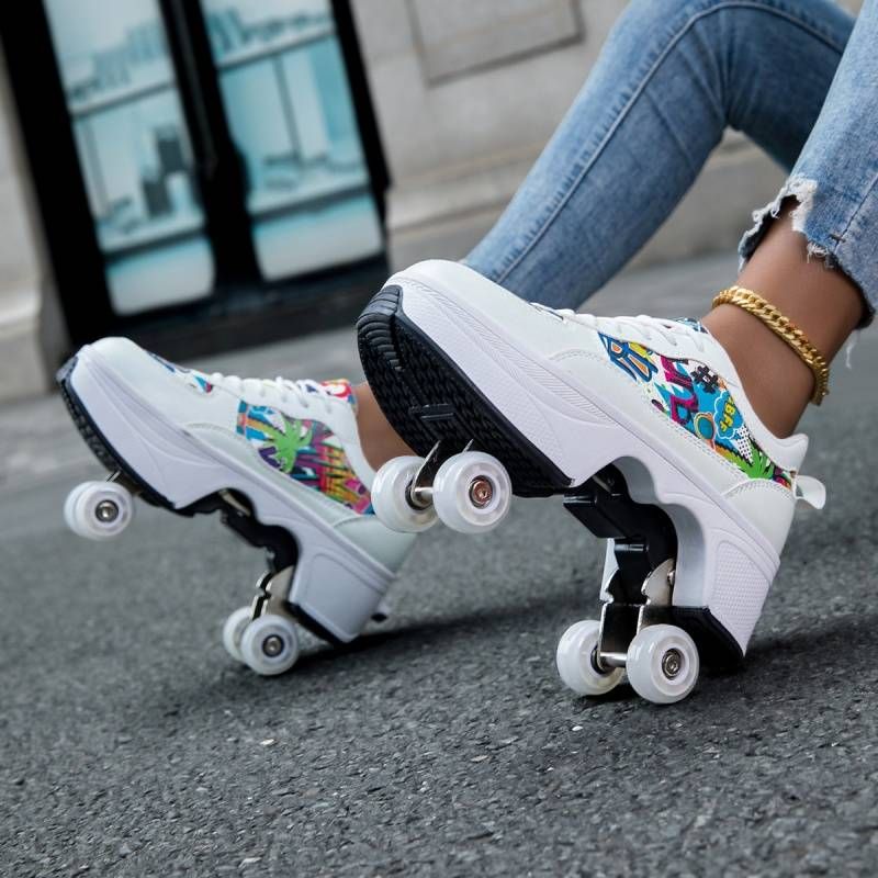 Verwandelbare 4-Rad-Rollschuhe – Einziehbare Rollen mit Sicherheitsverriegelung, stylische Freizeitschuhe_voghion.com