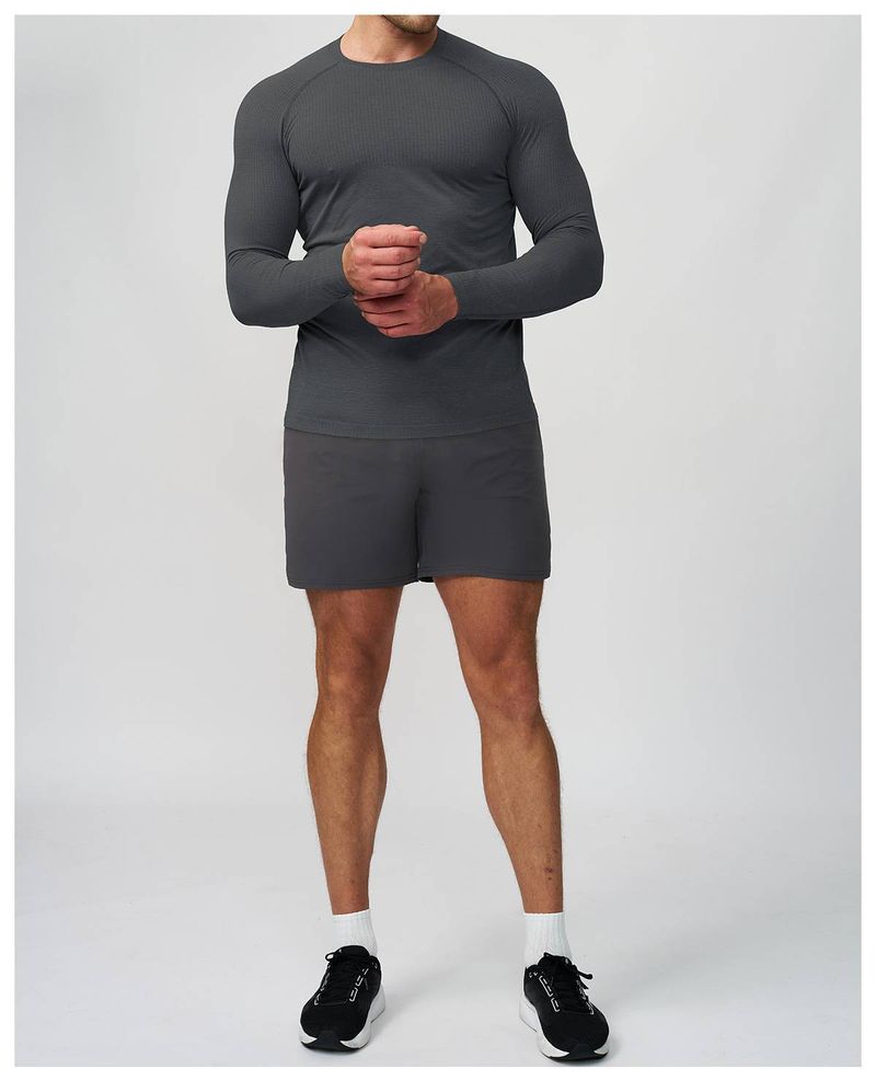 FiveHappyiness Men's Seamless Sports Fitness Quick-Drying Breathable Long-Sleeve T-Shirt For Yoga Running Two-Tone Base Layer Top 7752_voghion.com