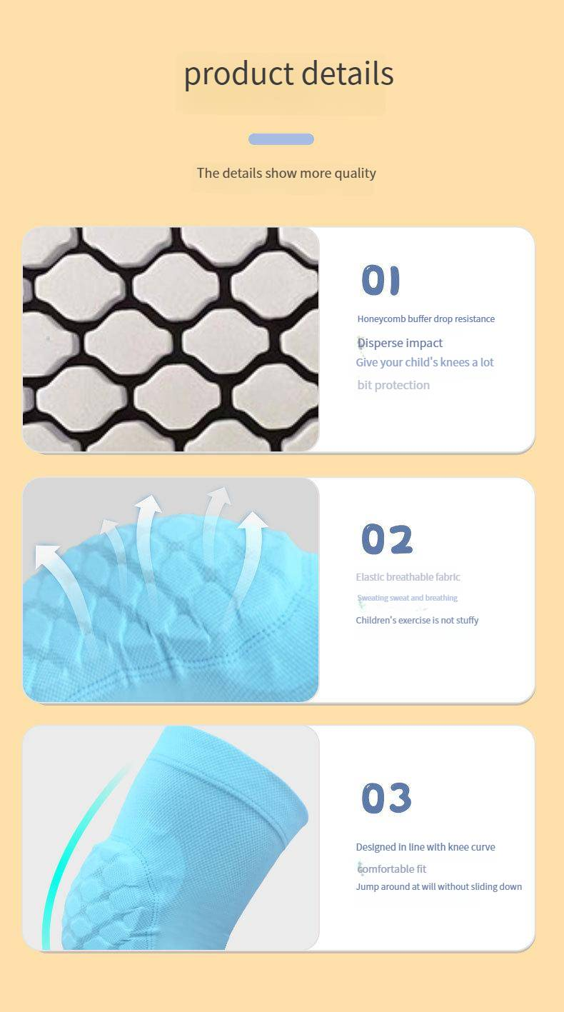 Stoßfeste Knie- und Ellbogenschoner für Kinder – Sechseckiger EVA-Schutz für Basketball, Radfahren, Tanzen und Outdoor-Aktivitäten – Atmungsaktives Nylon-Spandex-Gemisch_voghion.com
