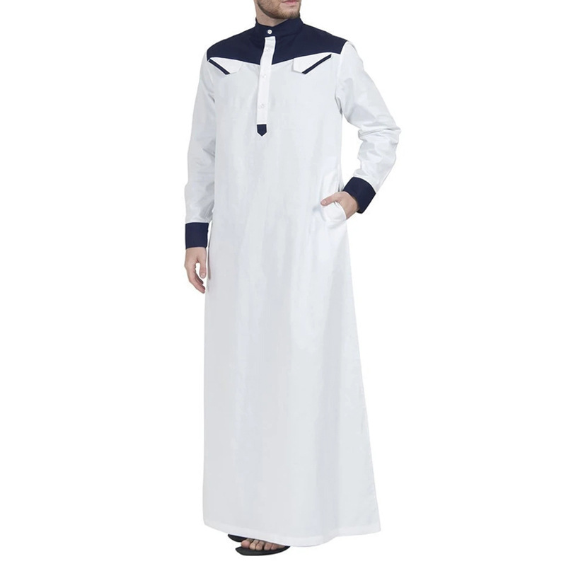 2025 Autumn/Winter New Muslim Men's Loose Stand Collar Contrasting Long Sleeve Ethnic Style Jumpsuit_voghion.com