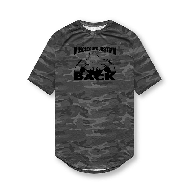 Muscle Fitness Brother Men's Spring/Summer Running, Leisure Training, Basketball Camo Quick Drying Short Sleeve T-shirt_voghion.com