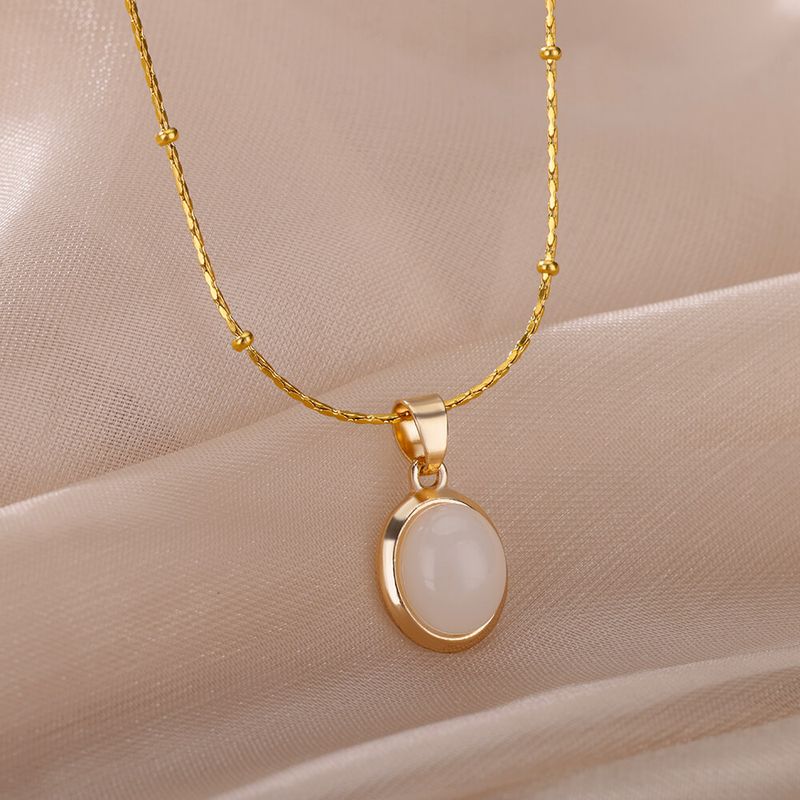 Mode stenen opaal ovale ketting voor vrouwen roestvrij staal goudkleurige ovale stenen hanger ketting bruiloft esthetische sieraden cadeau_voghion.com