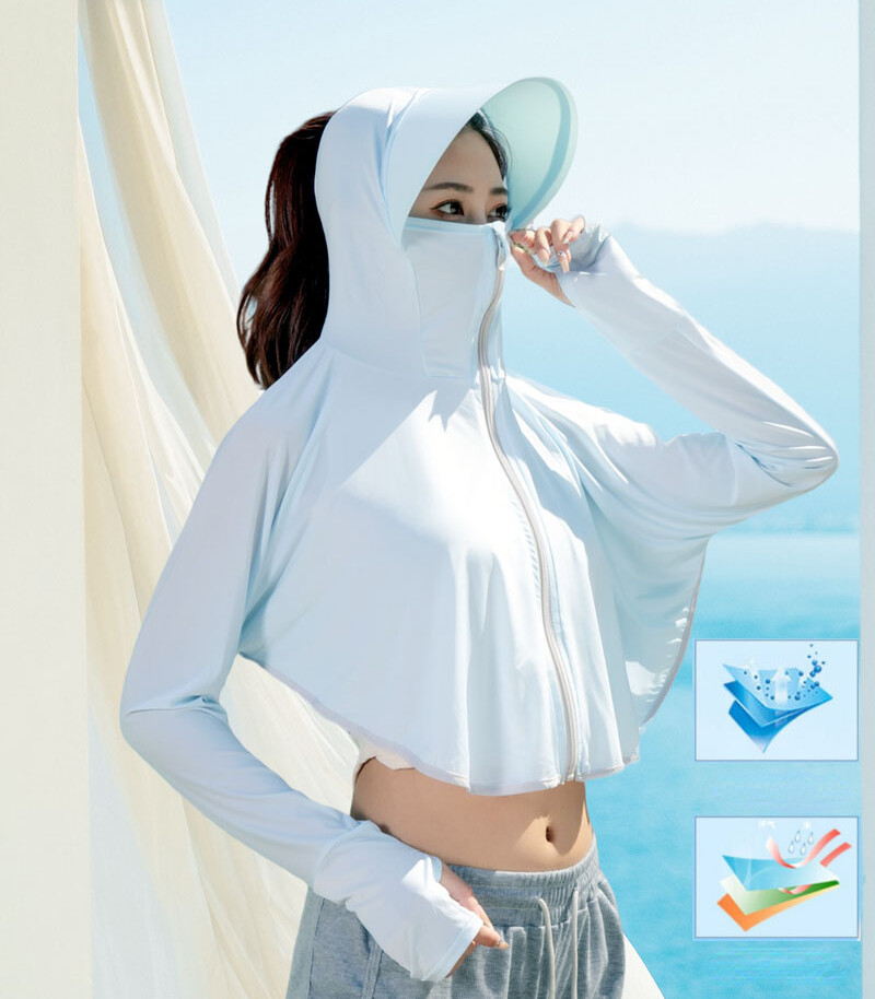 SUPERFLOWER Giacca da donna con protezione UV con cappuccio e copertura per il viso per attività all'aperto in bicicletta Top a maniche lunghe_voghion.com